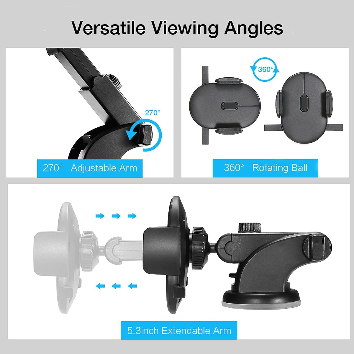 Telescopic Car Phone Holder with Suction Cup – Adjustable Dashboard Mount