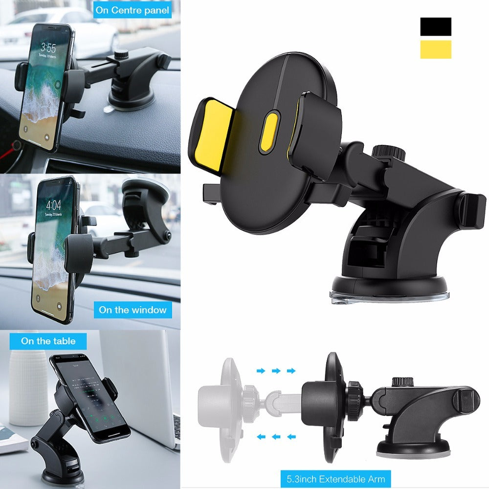 Telescopic Car Phone Holder with Suction Cup – Adjustable Dashboard Mount