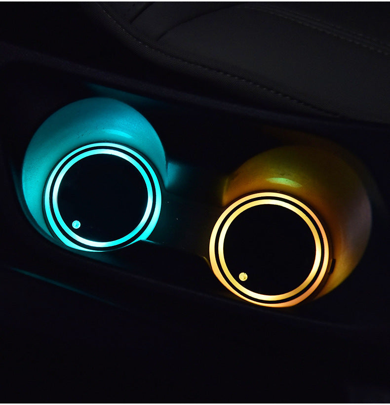 Colorful LED Cup Holder Coaster – Solar & USB Charging, Non-Slip Ambient Light for Car