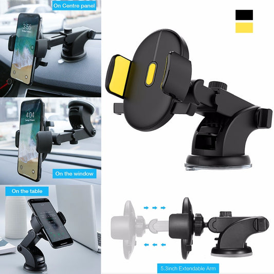 Telescopic Car Phone Holder with Suction Cup – Adjustable Dashboard Mount