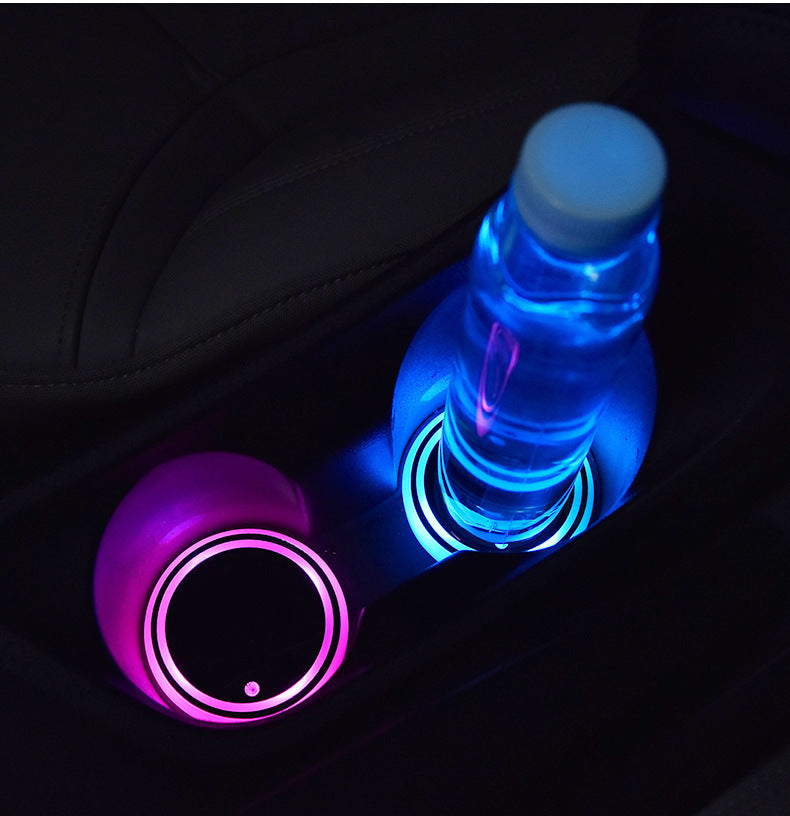 Colorful LED Cup Holder Coaster – Solar & USB Charging, Non-Slip Ambient Light for Car
