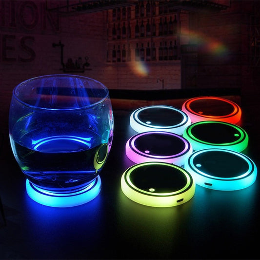 Colorful LED Cup Holder Coaster – Solar & USB Charging, Non-Slip Ambient Light for Car